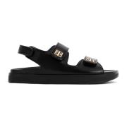 Zwarte Leren Platte Sandalen Givenchy , Black , Dames