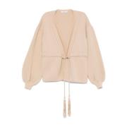 Beige V-hals Trui met Trekkoord Taille Max Mara , Beige , Dames