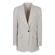 Elegante Grijze Linnen Jas Brunello Cucinelli , Gray , Dames