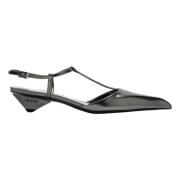 Metallic Slingback Lage Hakken Prada , Black , Dames