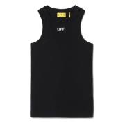 Geribbeld Tanktop Zwart Wit Off White , Black , Unisex