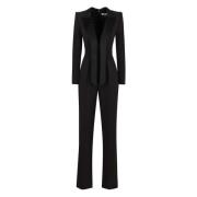 Satin Revers Wijde Pijp Jumpsuit Elisabetta Franchi , Black , Dames