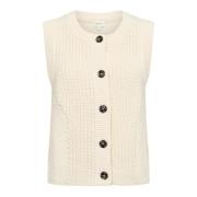 Wit Gebreid Vest met Knoopsluiting Part Two , Beige , Dames