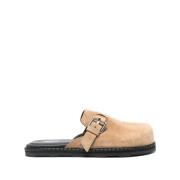 Amandel Beige Leren Gesp Schoenen Moschino , Beige , Dames