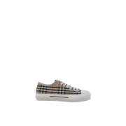 Sneakers van katoen met ruitpatroon en logo Burberry , Beige , Heren