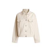 Logo Patch Pleat Back Denim Jacket Pepe Jeans , Beige , Dames