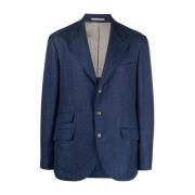 Navy Blue Linnen Jas Brunello Cucinelli , Blue , Heren