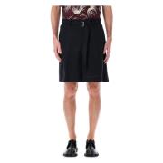 Zwarte Geplooide Shorts Verhoog Garderobe Stijl Sacai , Black , Heren