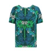 Zijden T-shirt met bloemenprint en zijsplitten P.a.r.o.s.h. , Multicol...