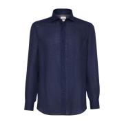 Navy Blauwe Button-Up Shirt Brunello Cucinelli , Blue , Heren