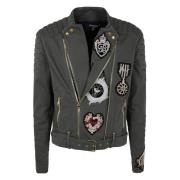 Denim Bikerjack met Patch Balmain , Green , Heren