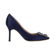 Satin Kristal Gesp Stiletto Hakken Manolo Blahnik , Blue , Dames