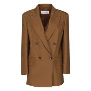 Bruine Wollen Blend Double-Breasted Jas Max Mara , Brown , Dames