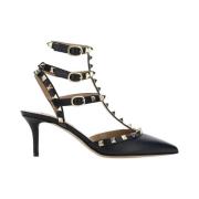 Studded leren enkelband hakken Valentino Garavani , Black , Dames