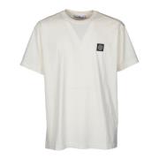 Ivoor Katoenen Crewneck T-shirt met Logo Stone Island , Beige , Heren