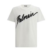 Maxi Lettering Print Flock T-shirt Balmain , White , Heren