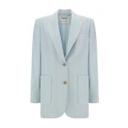 Contrasterende Linnen Blazer Jas met Zakken Zimmermann , Blue , Dames