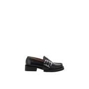 Blokhak Leren Loafers met Gesp Ganni , Black , Dames