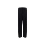 Wijde wollen broek met ritszakken Balmain , Black , Dames