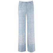 Gestreepte linnen broek met kanten details Ermanno Scervino , Blue , D...