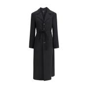 Wollen Trenchcoat met Riem MM6 Maison Margiela , Black , Dames