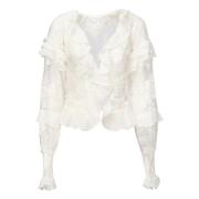 Witte Kantvakantieblouse met Ruche For Love & Lemons , White , Dames