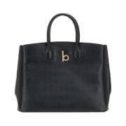 Krokoleer Handtas met Metalen Voeten Burberry , Black , Dames