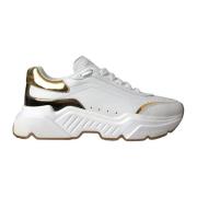 Wit Goud Leren Sneakers met Rubberen Zool Dolce & Gabbana , White , Da...