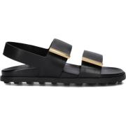 Zwarte Leren Platte Sandalen met Banden Tod's , Black , Dames