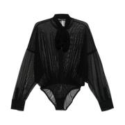 Zwarte shirt-stijl bodysuit met strik Norma Kamali , Black , Dames