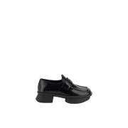 Stijlvolle Leren Loafers met Vierkante Neus Prada , Black , Dames