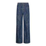 Wijde Denim Broek met Mooi Patroon Co'Couture , Blue , Dames