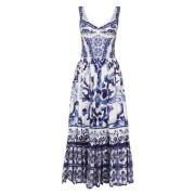 Hartvormige halsmouwloze Jurk Wit Blauw Dolce & Gabbana , Blue , Dames