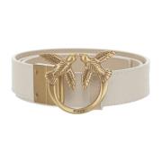 Logo Leren Riem Love Birds Gesp Pinko , White , Dames