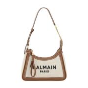 Geborduurde Monogram Schoudertas met Leer Balmain , White , Dames