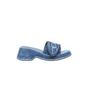 Denim Oval Platform Slides Diesel , Blue , Dames