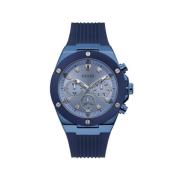 Blauwe Siliconen Poseidon Horloge Guess , Blue , Heren