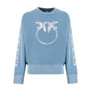 Sweatshirt met Love Birds borduursel Pinko , Blue , Dames