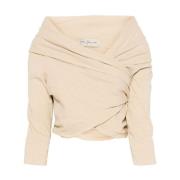 Beige Off-Shoulder Gedrapeerde Top Cortana , Beige , Dames