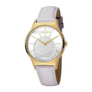 Elegante Quartz Analoge Horloge Leren Armband Esprit , White , Dames