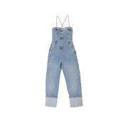 Denim Cargo Jumpsuit met Roze Trekkoorden Moschino , Blue , Dames