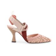 Mesh Slingback met FF Borduurwerk Fendi , Pink , Dames