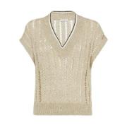 Elegante V-hals Gebreide kleding Brunello Cucinelli , Beige , Dames