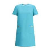 Turquoise Jurk met Korte Mouwen en Zakken Valentino , Blue , Dames