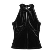 Fluwelen Halternek Top met Sleutelgat Hals Ganni , Black , Dames