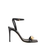 Zwarte Leren Stiletto Hak Sandalen Elisabetta Franchi , Black , Dames