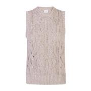 Mouwloze Katoenen Linnen Metallic Gebreide Top Eleventy , Beige , Dame...