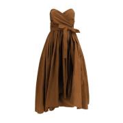 Elegante Asymmetrische Zoom Strapless Jurk Pinko , Brown , Dames