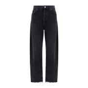 Frayed Hem Wide-Leg Cotton Jeans Agolde , Black , Dames