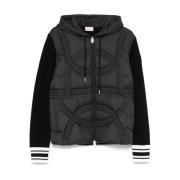 Zwarte Rits Capuchon Logo Patch Trui Moncler , Black , Heren